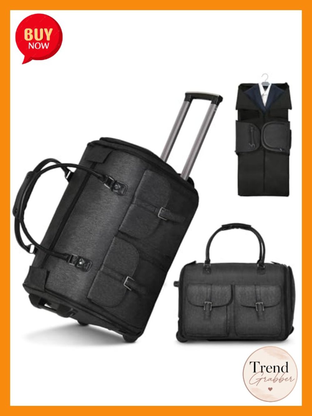 2-in-1 Convertible Rolling Garment Duffle Bag with Wheels, Telescopic Handle,